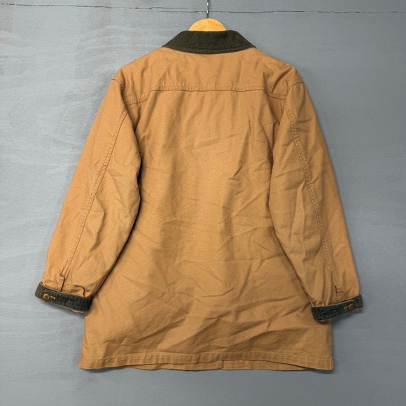 Vintage L.L.Bean Barn Coat Tan Plaid Flannel Lined Corduroy Trim Women's Medium - Picture 3 of 7